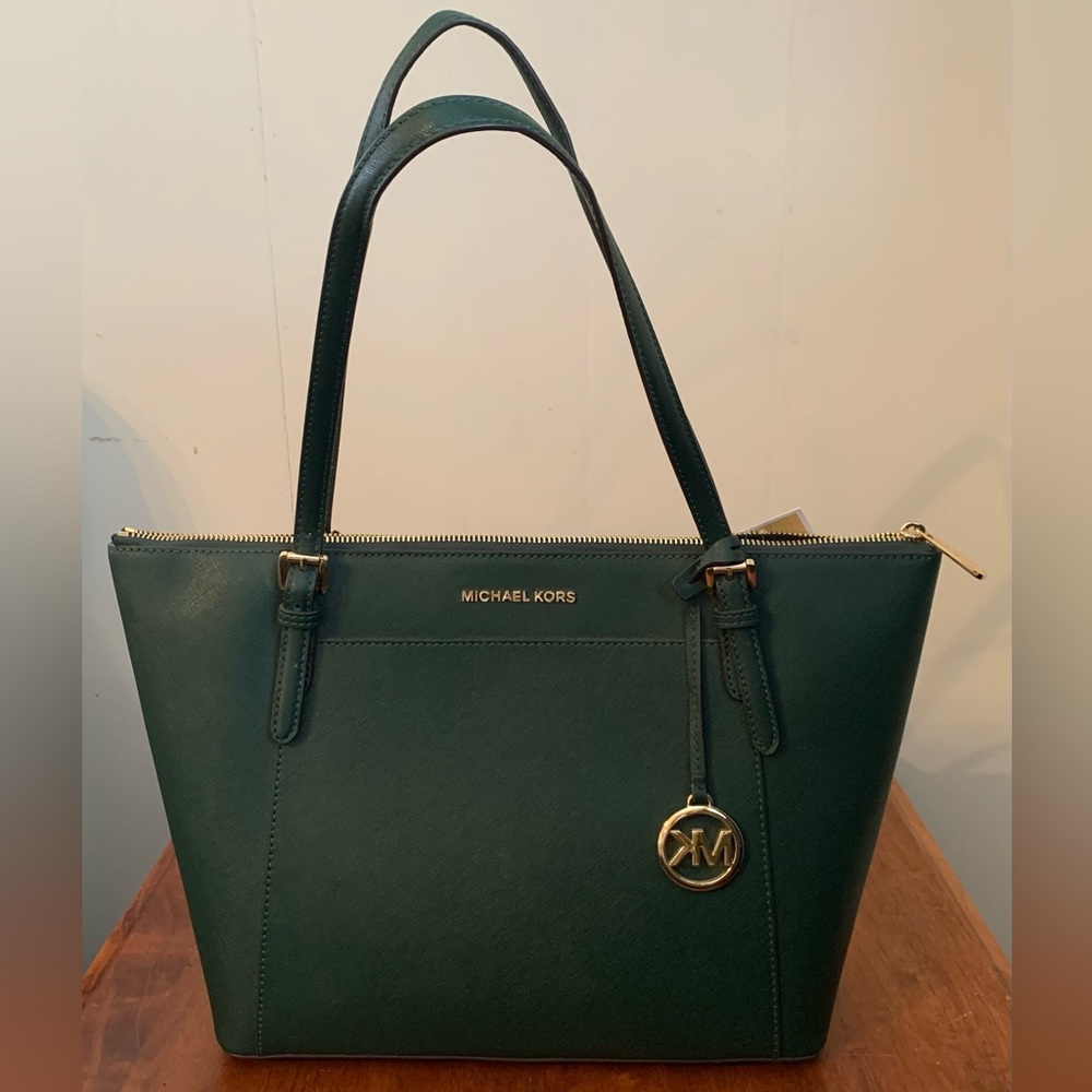 NWT Authentic Michael Kors Ciara Racing Green Lg TZ Tote Bag